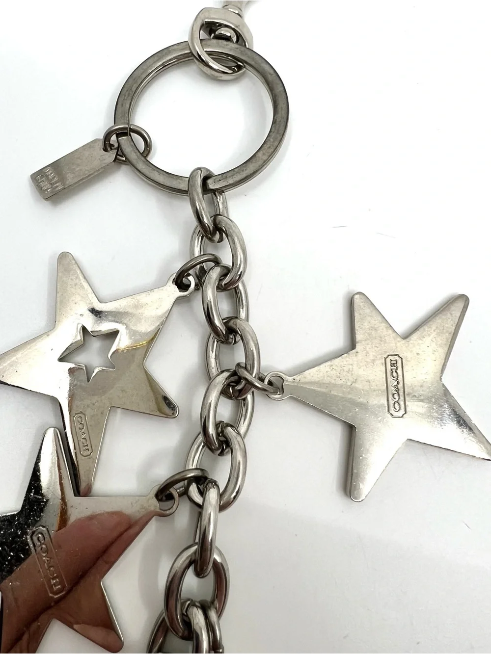 Coach Large Star Keychain Silver Tone Dangle Rhinestone Bag Charm Keychain Y2K